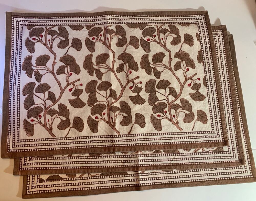 Set Of Three Pomegranate Placemats, Ginkgo Pattern